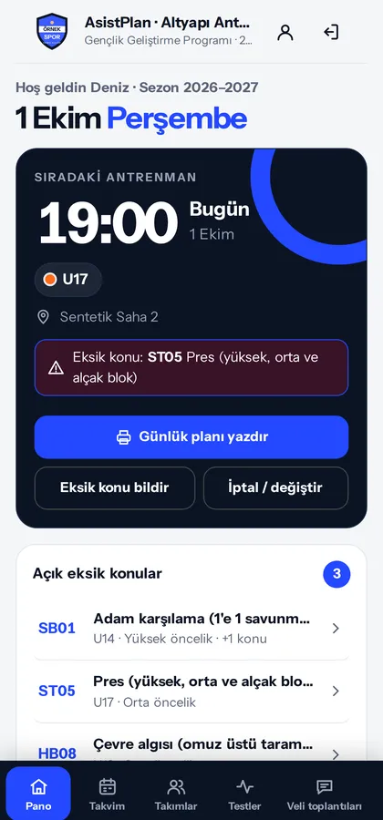 Telefonda SezonPlan panosu